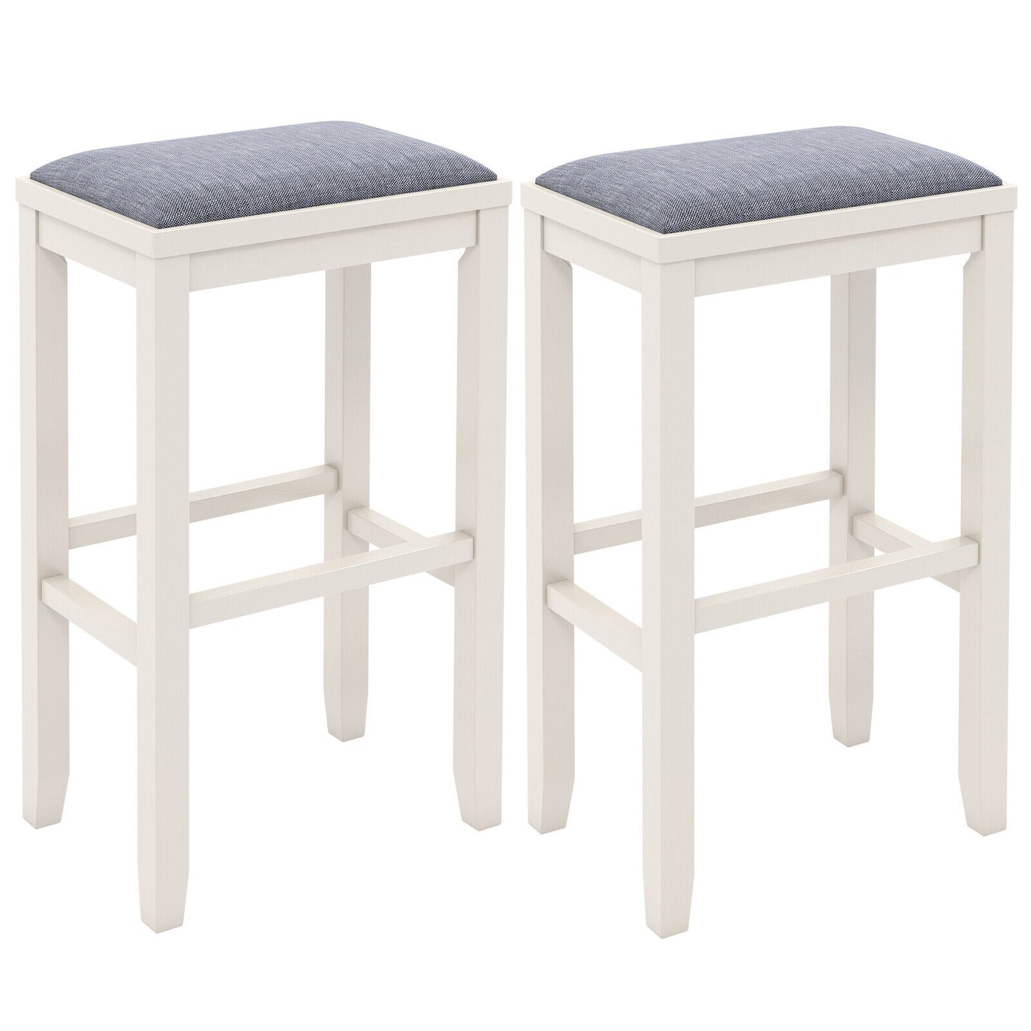 2 Pieces 31 Inch Upholstered Bar Stool Set with Solid Rubber Wood Frame and Footres-Griege