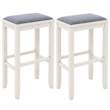2 Pieces 31 Inch Upholstered Bar Stool Set with Solid Rubber Wood Frame and Footres-Griege