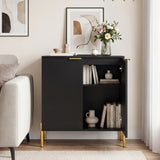Set of 2 2-Door Buffet Cabinet Sideboard with Metal Legs-Black