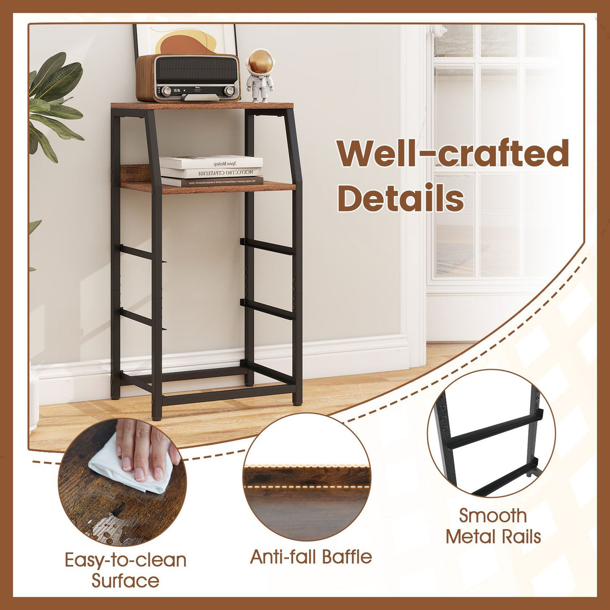 Set of 2 30.5" Tall Nightstand with 3 Fabric Drawers and 2 Spacious Open Shelves-Rustic Brown