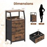 Set of 2 30.5" Tall Nightstand with 3 Fabric Drawers and 2 Spacious Open Shelves-Rustic Brown