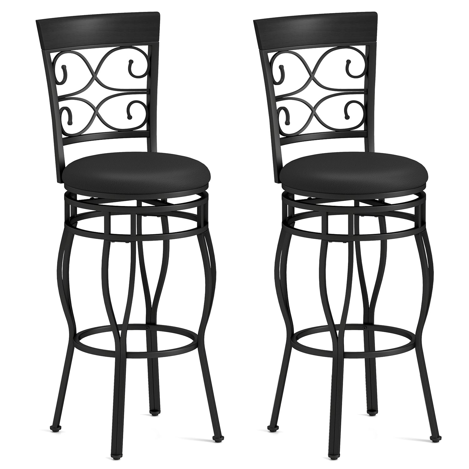 2 Pieces 30 Inch 360 Degree Swivel Bar Stools with Leather Padded Seat