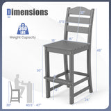 Set of 2 30 Inches HDPE Outdoor Counter Height Bar Stools with Backs-Gray