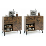 Set of 2 31" Buffet Cabinet with 2 Drawers and Open Compartments for Kitchen