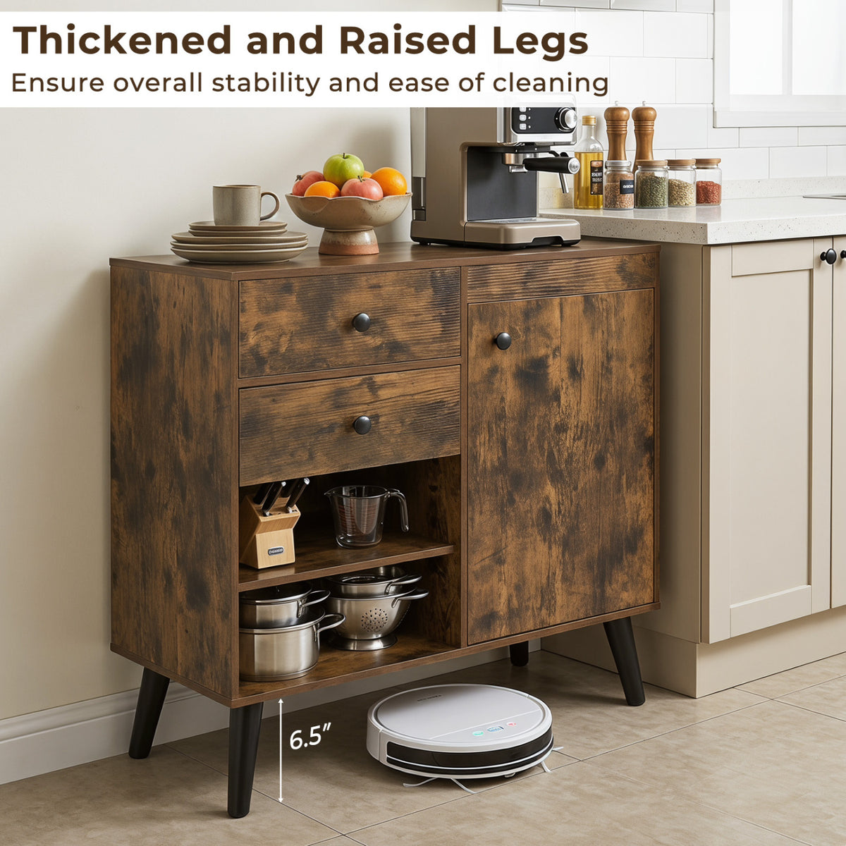 Set of 2 31" Buffet Cabinet with 2 Drawers and Open Compartments for Kitchen