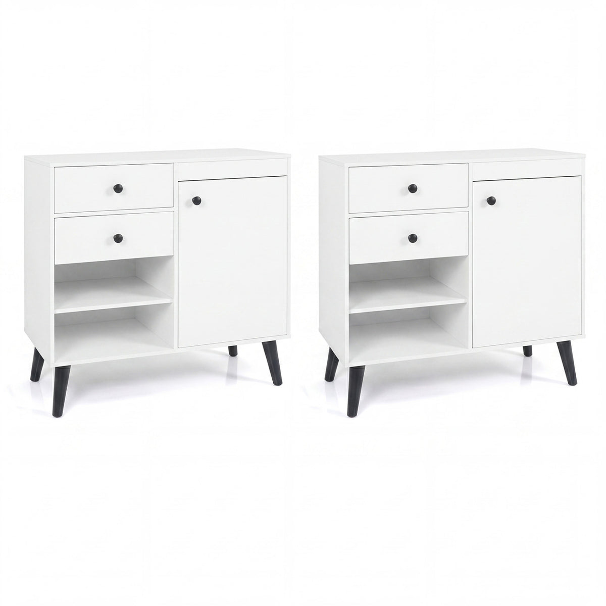 Set of 2 31" Buffet Cabinet with 2 Drawers and Open Compartments for Kitchen