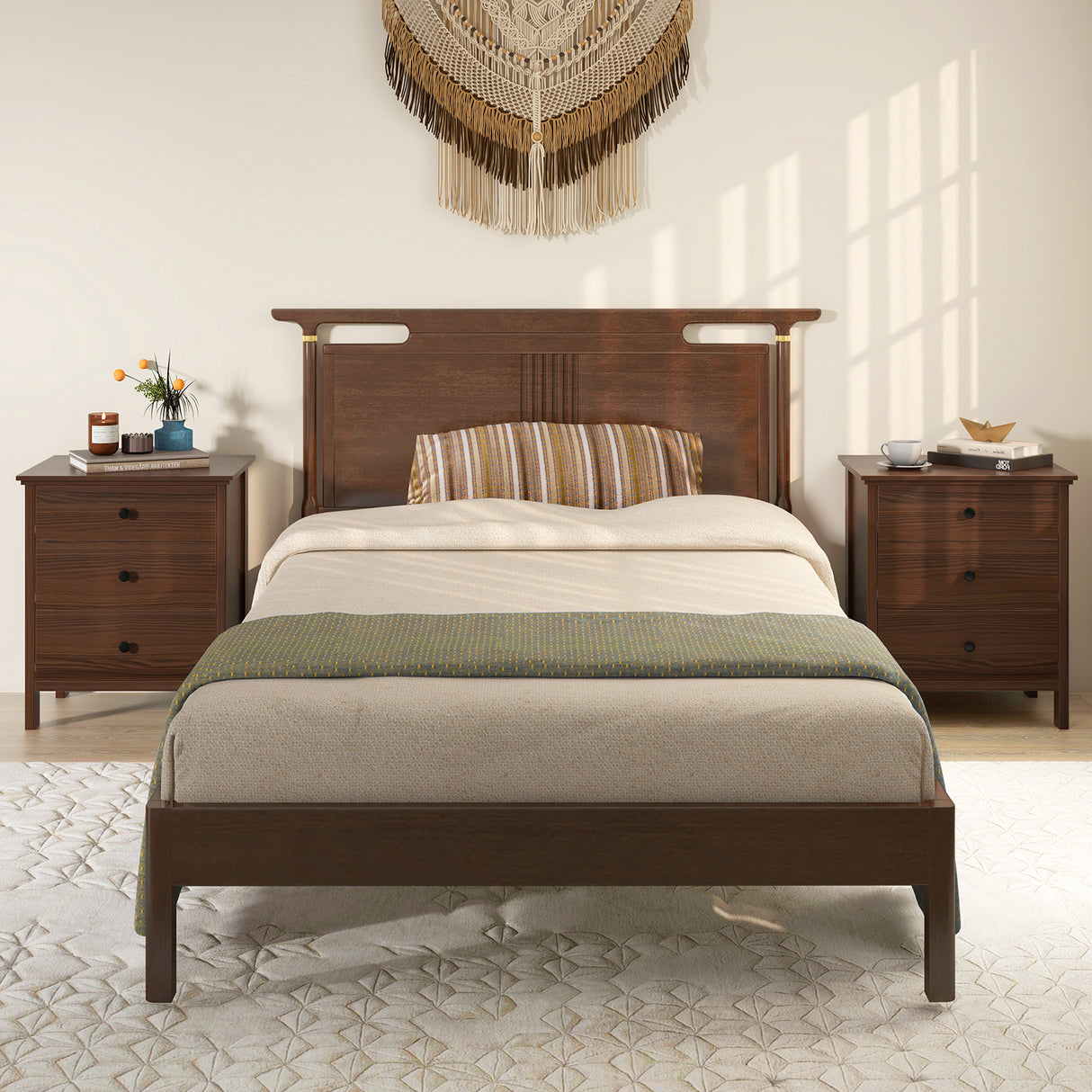 3-Drawer Nightstand with Wooden Finish for Bedroom-Brown