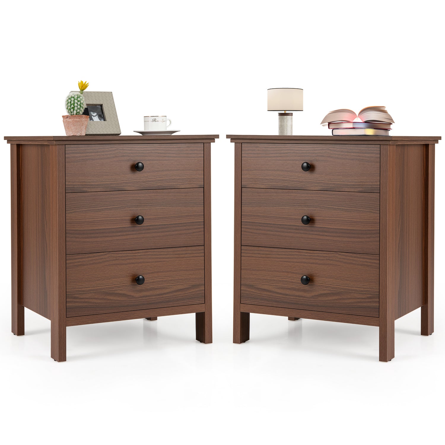 3-Drawer Nightstand with Wooden Finish for Bedroom-Brown