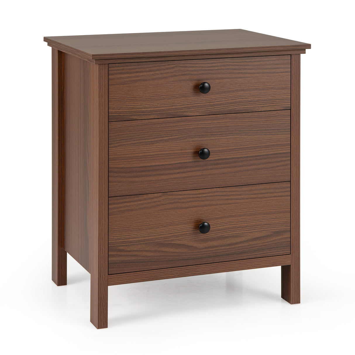 3-Drawer Nightstand with Wooden Finish for Bedroom-Brown