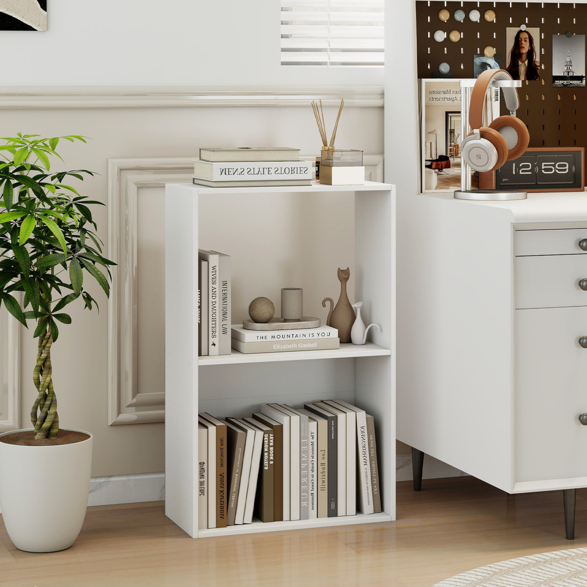 Set of 2 3-Tier Bookshelf with Open Storage Compartment and Freestanding Display Shelf