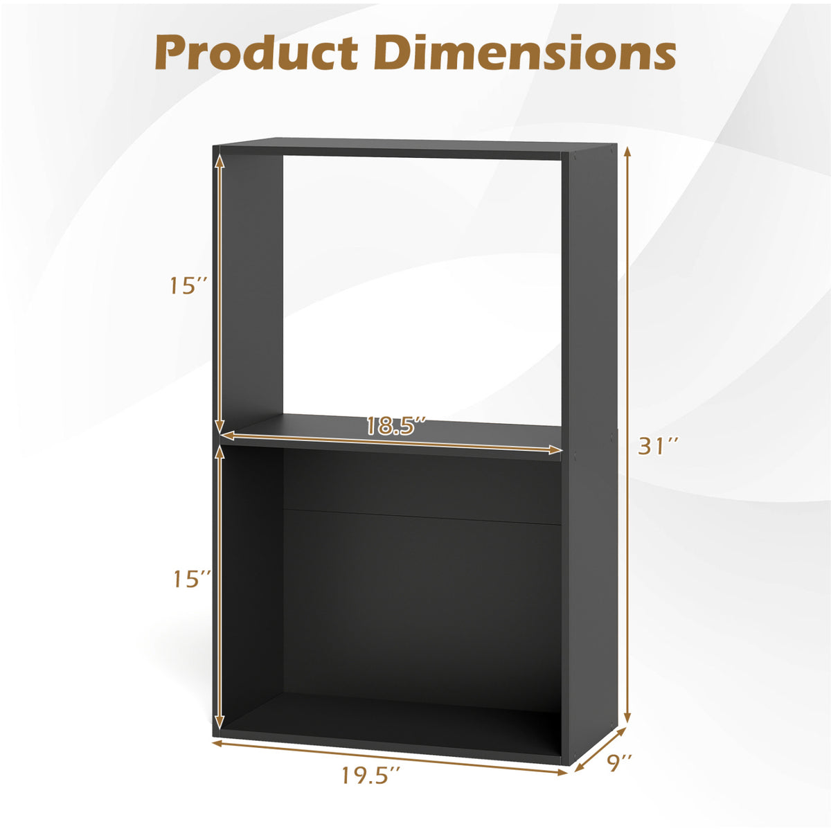 Set of 2 3-Tier Bookshelf with Open Storage Compartment and Freestanding Display Shelf