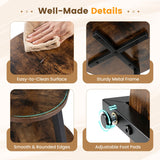 Set of 2 3-Tier Round End Table with Charging Station-Rustic Brown