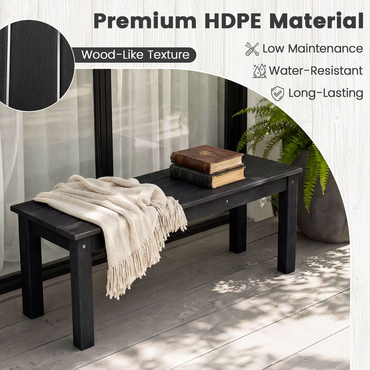 Set of 2 45" Outdoor HDPE Bench with 660 lbs Capacity with Slatted Seat for Patio