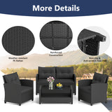 Set of 2 8 Pieces Patio Rattan Conversation Furniture Set with Glass Top Coffee Table-Black