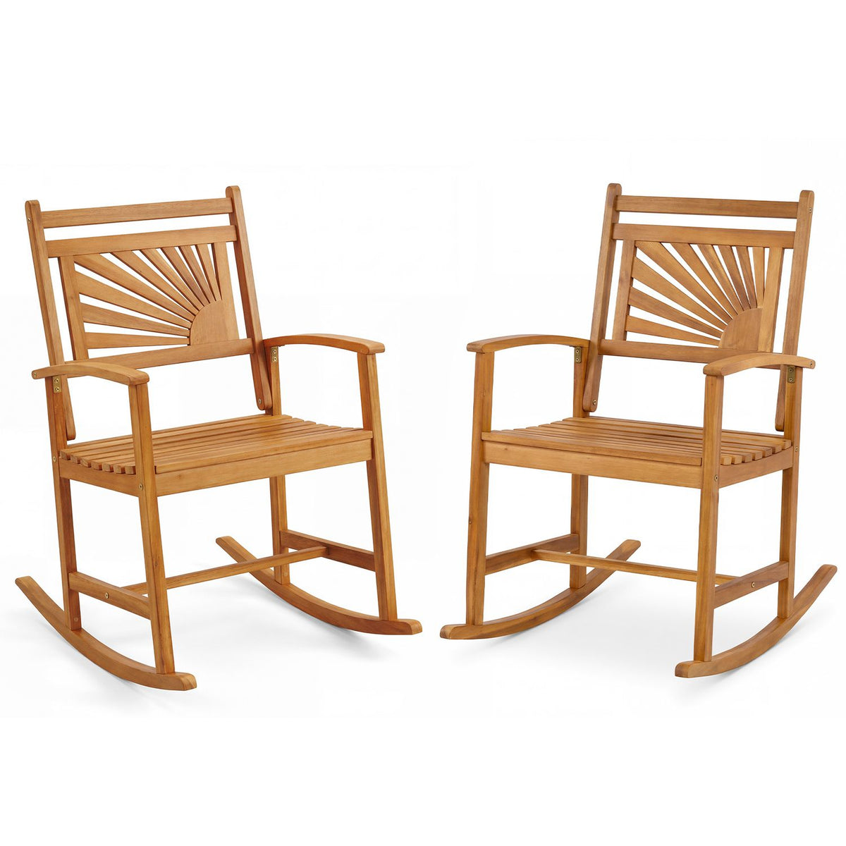 Set of 1/2 Acacia Wood Patio Rocking Chair with Curved Armrests