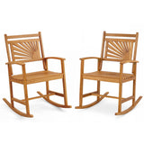 Set of 1/2 Acacia Wood Patio Rocking Chair with Curved Armrests