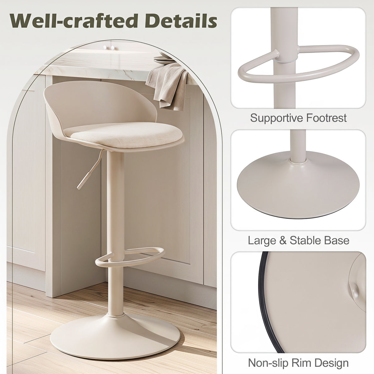 Set of 2 Adjustable Swivel Bar Stools w/ Back & Footrest 330 LBS for Dining