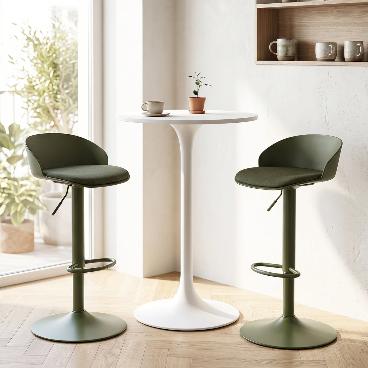Set of 2 Adjustable Swivel Bar Stools w/ Back & Footrest 330 LBS for Dining