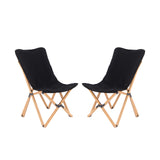 Set of 2 Bamboo Dorm Chair with Storage Pocket for Camping and Fishing