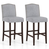 Set of 2 Bar Height Dining Side Barstools with Thick Cushion-Gray
