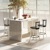 Set of 2 Bar Stools Swivel Bar Chairs with Footrest Rubber Wood Frame and Tufted Rivets