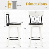 Set of 2 Bar Stools Swivel Bar Chairs with Footrest Rubber Wood Frame and Tufted Rivets