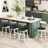Set of 2 Bar Stools Swivel Bar Chairs with Footrest Rubber Wood Frame and Tufted Rivets