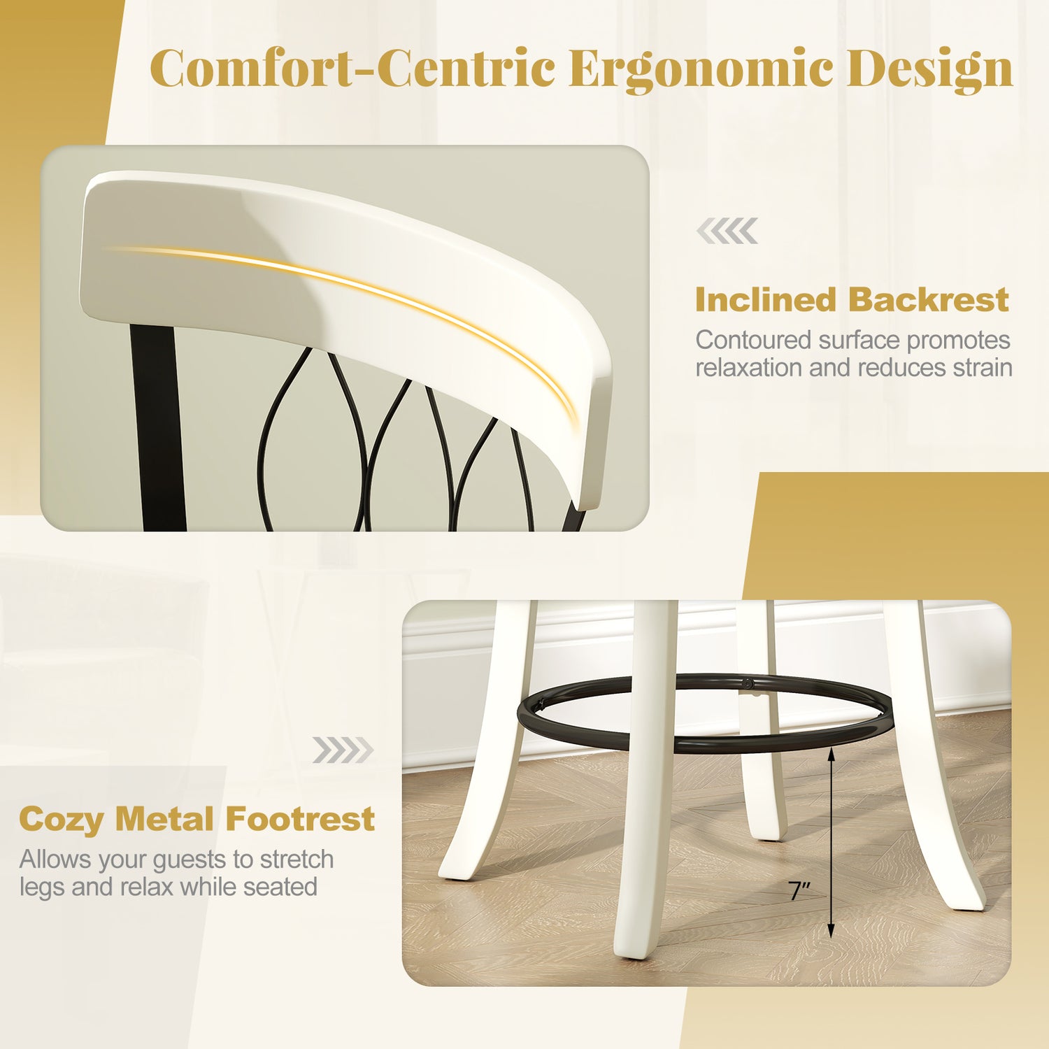 Set of 2 Bar Stools Swivel Bar Chairs with Footrest Rubber Wood Frame and Tufted Rivets