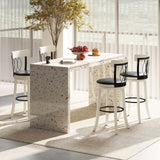 Set of 2 Bar Stools Swivel Bar Chairs with Footrest Rubber Wood Frame and Tufted Rivets