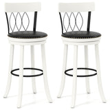 Set of 2 Bar Stools Swivel Bar Chairs with Footrest Rubber Wood Frame and Tufted Rivets