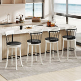 Set of 2 Bar Stools Swivel Bar Chairs with Footrest Rubber Wood Frame and Tufted Rivets