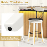 Set of 2 Bar Stools Swivel Bar Chairs with Footrest Rubber Wood Frame and Tufted Rivets