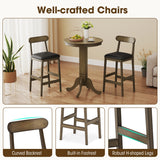 Set of 2 Bar Stools Upholstered with Rubber Wood Legs and Footrests-Oak