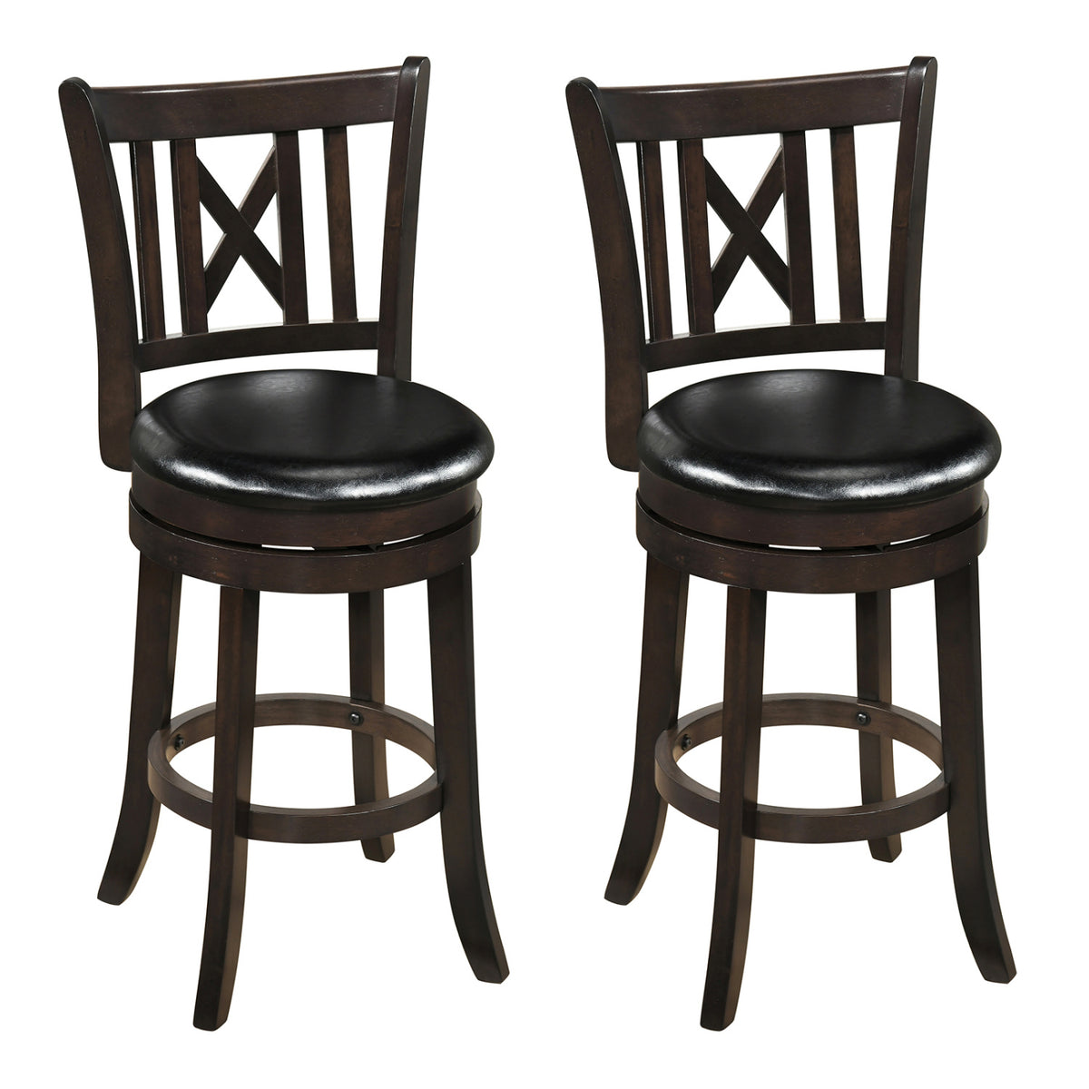 Set of 2 Bar Stools Swivel Bar Chairs with Hollowed Backrest and Footrest-30/Footrest-26 inches