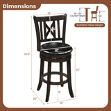 Set of 2 Bar Stools Swivel Bar Chairs with Hollowed Backrest and Footrest-30/Footrest-26 inches