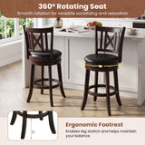Set of 2 Bar Stools Swivel Bar Chairs with Hollowed Backrest and Footrest-30/Footrest-26 inches