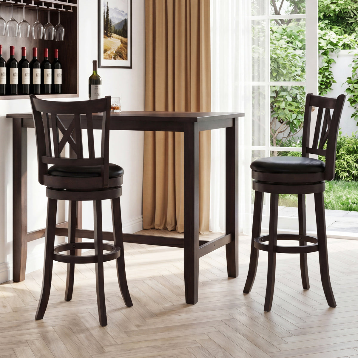 Set of 2 Bar Stools Swivel Bar Chairs with Hollowed Backrest and Footrest-30/Footrest-26 inches