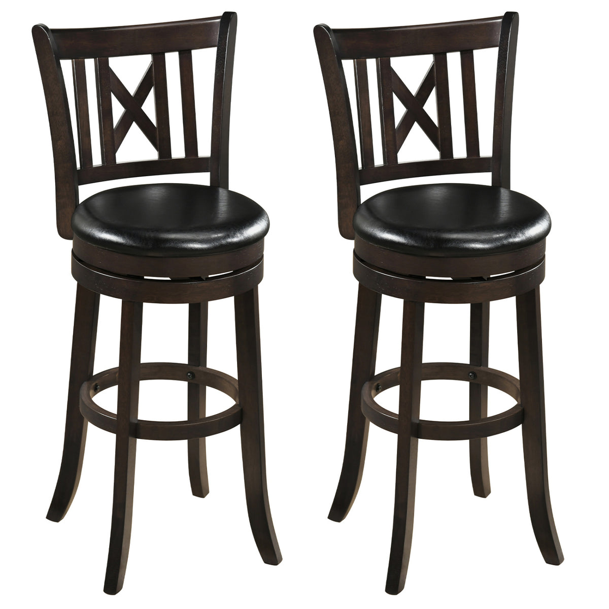 Set of 2 Bar Stools Swivel Bar Chairs with Hollowed Backrest and Footrest-30/Footrest-26 inches