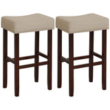 29 Inch Set of 2 Height Upholstered Bar Stool with Solid Rubber Wood Legs and Footrest