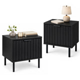 Set of 2 Black Modern Nightstand with Vertical-Striped Storage Drawer-Black