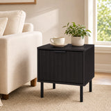 Set of 2 Black Modern Nightstand with Vertical-Striped Storage Drawer-Black