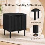 Set of 2 Black Modern Nightstand with Vertical-Striped Storage Drawer-Black