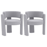 Set of 2 Comfy Upholstered Armchair Modern Velvet Barrel Accent Chair-Gray