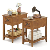 Set of 2 Contemporary Side End Table with Drawer