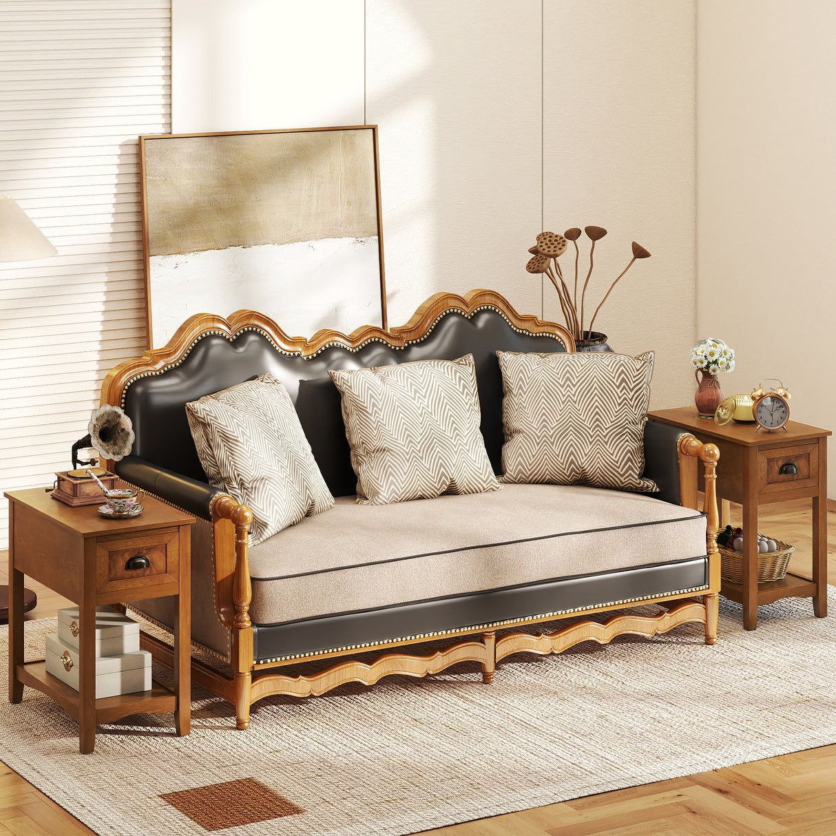Set of 2 Contemporary Side End Table with Drawer
