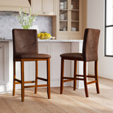 Set of 2 Counter Barstools with Rubberwood Legs and Upholstered Seat-Walnut