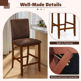 Set of 2 Counter Barstools with Rubberwood Legs and Upholstered Seat-Walnut