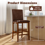 Set of 2 Counter Barstools with Rubberwood Legs and Upholstered Seat-Walnut