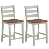 Set of 2 Counter Bar Stool with Inclined Backrest and Footrest-Gray