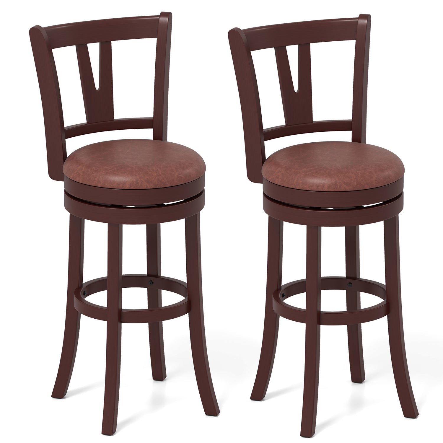 Set of 2 Counter Height Swivel Barstools with High Backs and Footrests